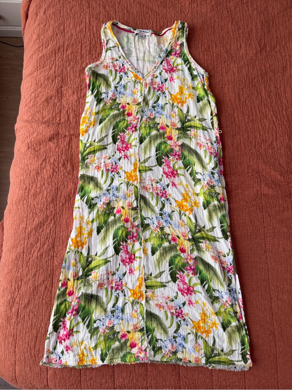 Tommy Bahama Island Soft Breezy Blooms Sleeveless Floral Midi Dress S *No Belt